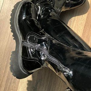 Call It Spring Black Patent Round Toe Over The Knee Boots